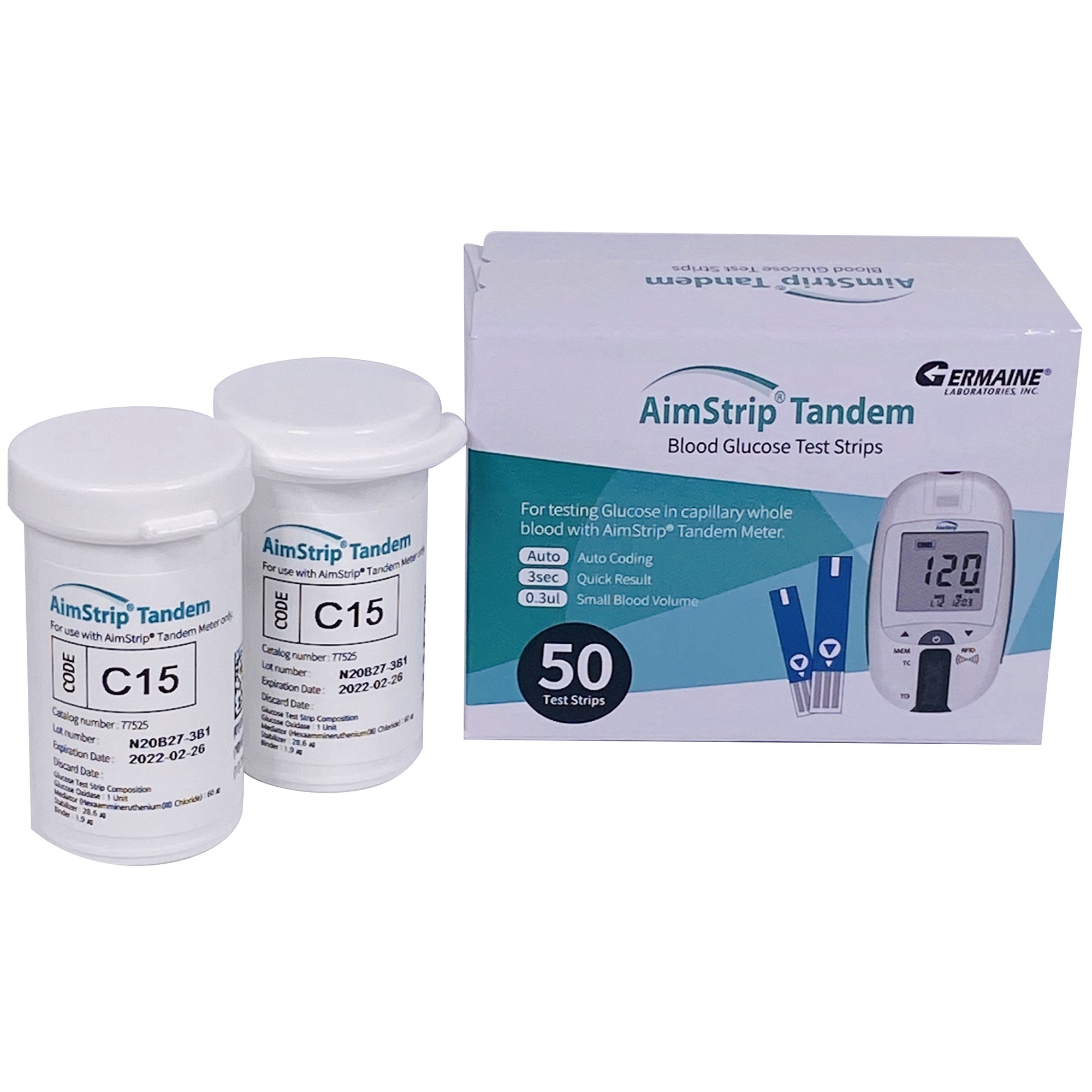 Test Strip Blood Glucose Test Strips AimStrip® Tandem 50 Strips per Box by Germaine Laboratories  ID 77550